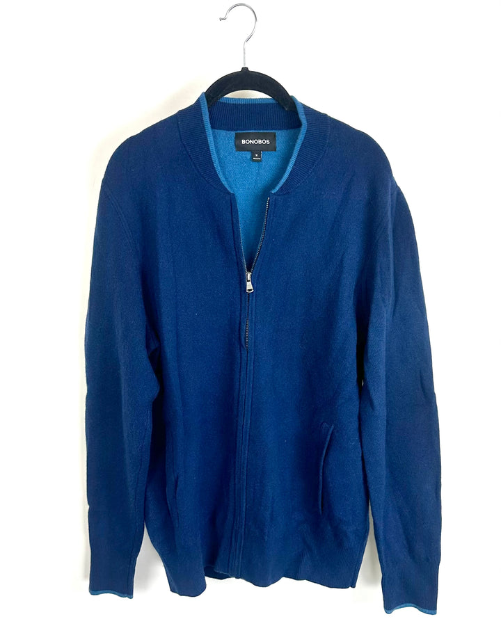 Dark Blue Zip Up Knit Jacket - Mens Medium / Womens Large