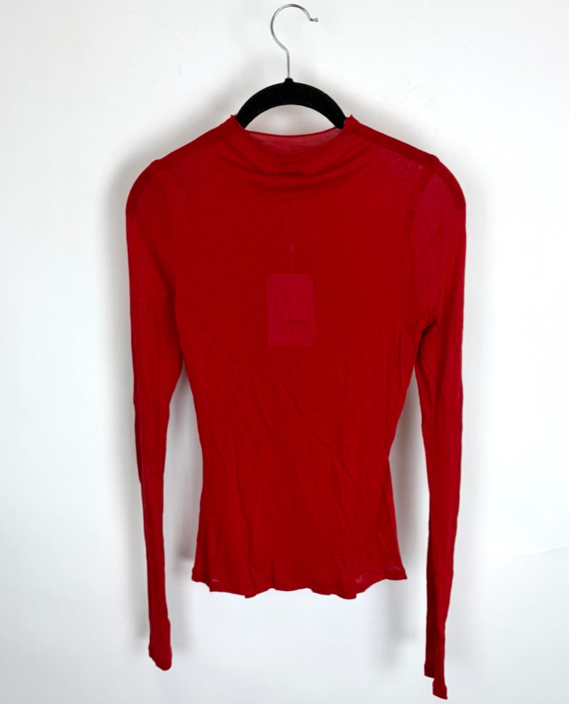 Lipstick Red Long Sleeve Sheer Top - Size 0/2
