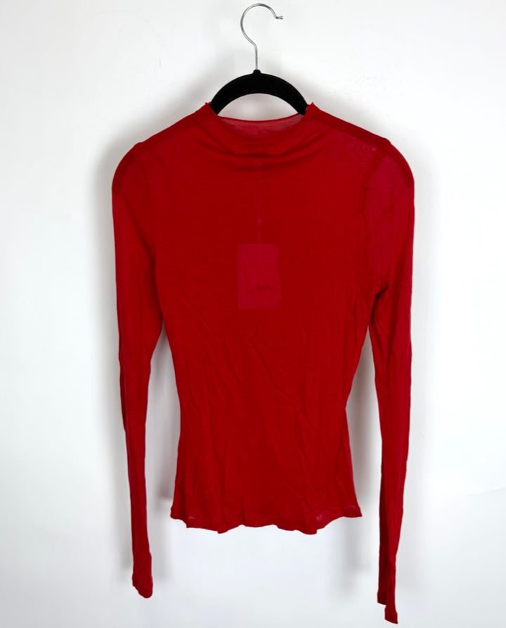Lipstick Red Long Sleeve Sheer Top - Size 0/2