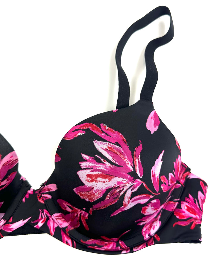 Black and Pink Floral Bra - 34B
