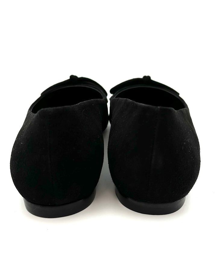 Black Suede Bow Ballet Flat - Size 8