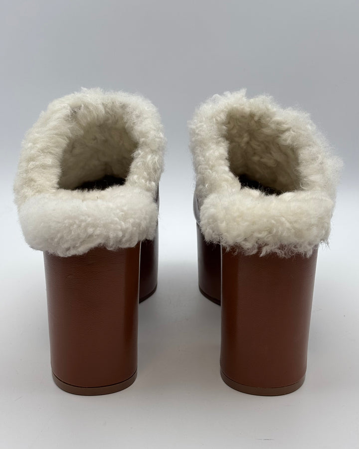 Cognac Leather and Sherpa Clog - Size 6.5 and 9.5