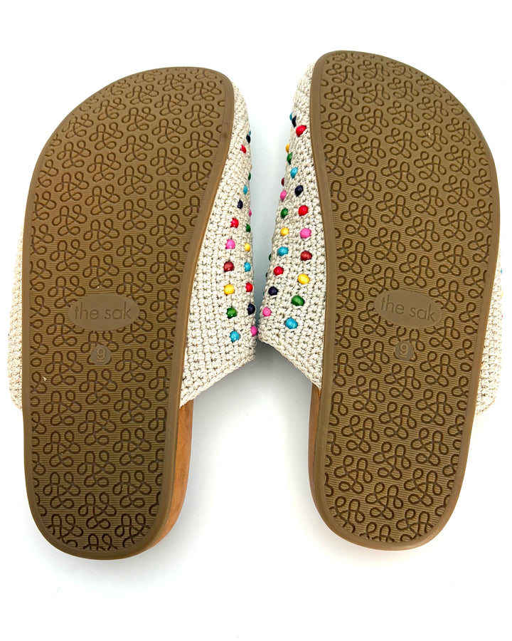 Light Tan Crochet Colorful Bead Clogs - Size 7, 8, 9, 10, 11