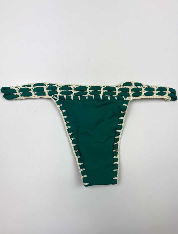 Emerald Green and Black Reversible Crochet Thong Bikini Bottom - Small and Large