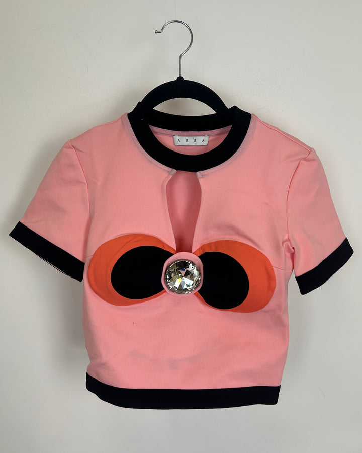 Pale Pink Color Block Gem Stone Bustier T-Shirt - Size 00/0