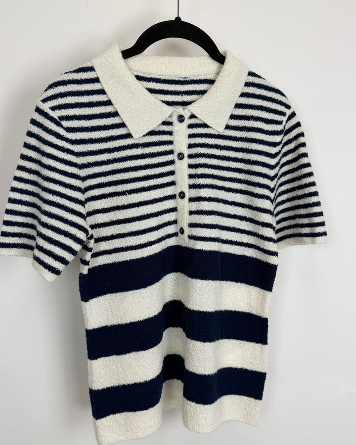Navy & White Textured Shirt - Size 2/4