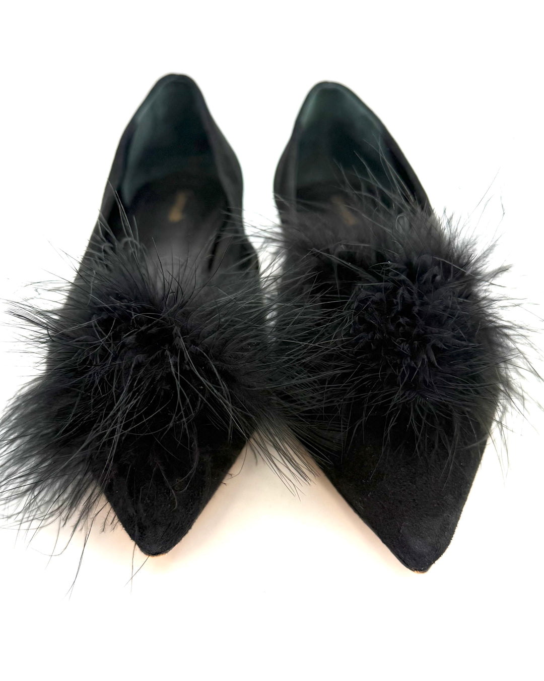 Black Suede Pom Pom Ballet Flat - Size 10