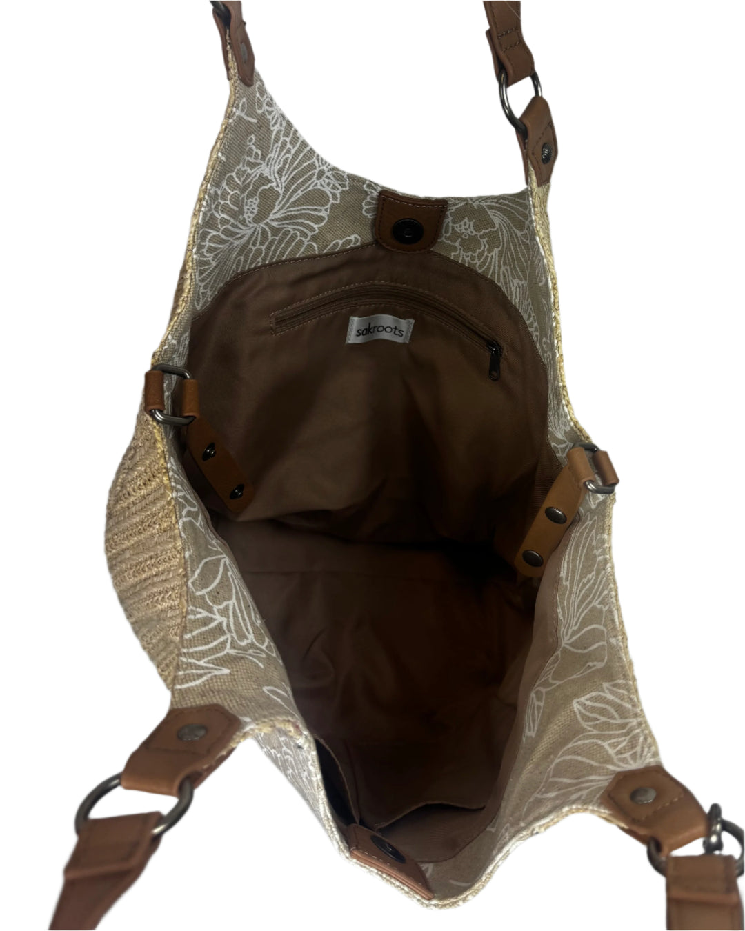 Beige Woven With Tan Floral Stripe Shoulder Bag