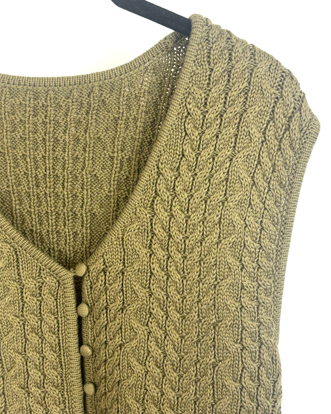 Army Green Knit Button-up Sweater Vest - Medium