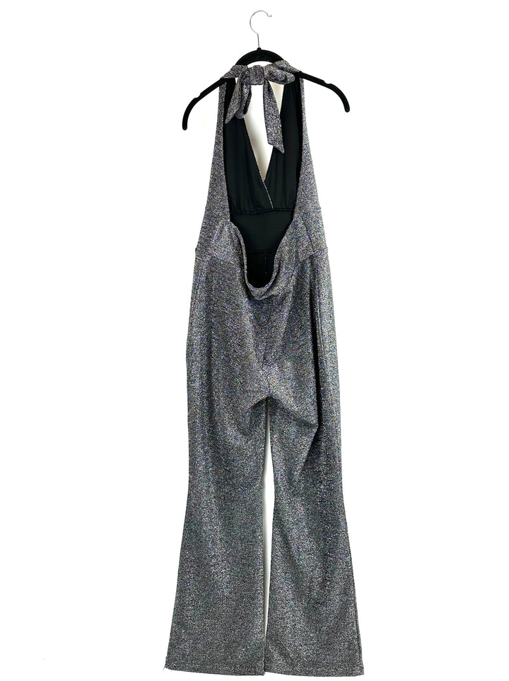 Shimmering Black Metallic Halter Neck Jumpsuit - Small, Medium & Extra Large