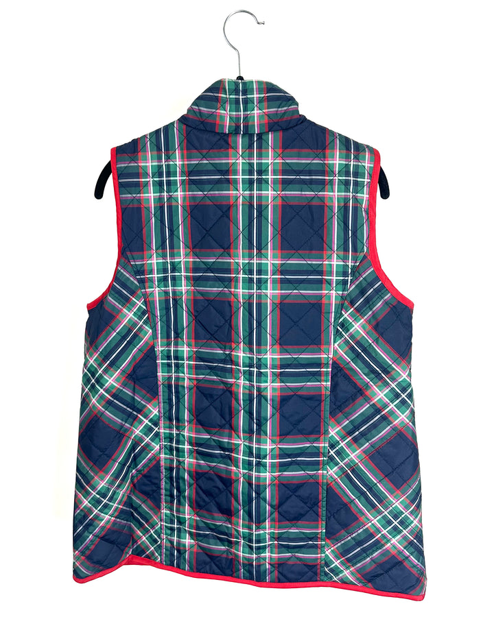 Holiday Red & Navy Plaid Reversible Vest - Size 6/8