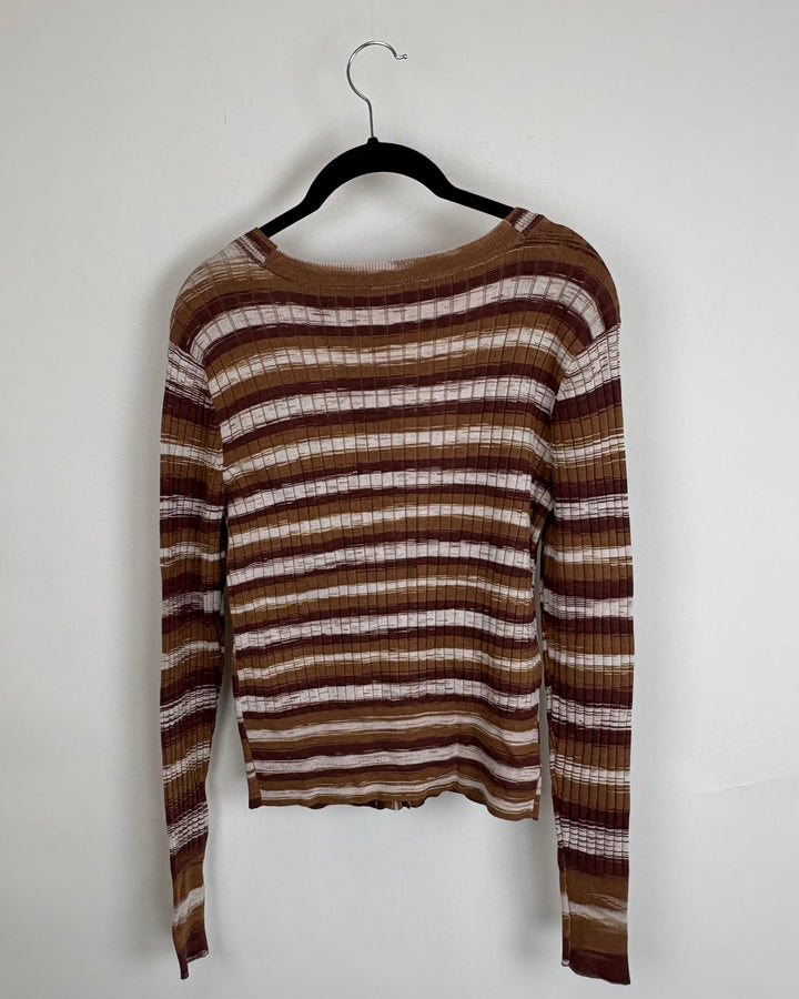 Brown Striped Top- Size 8