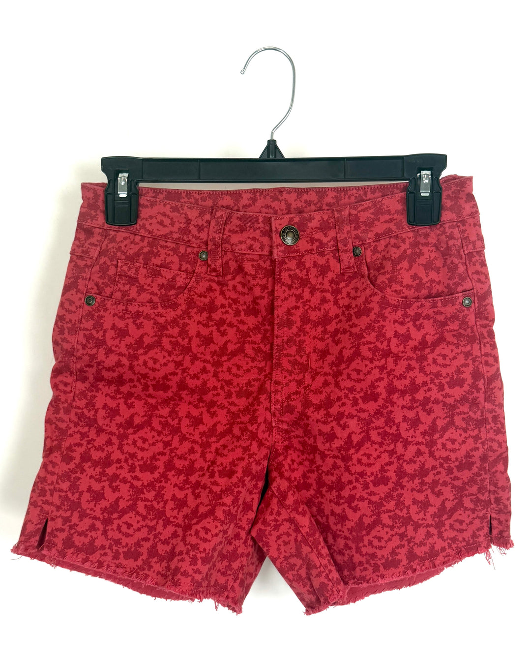Dusty Red Abstract Denim Shorts - Size 4/6