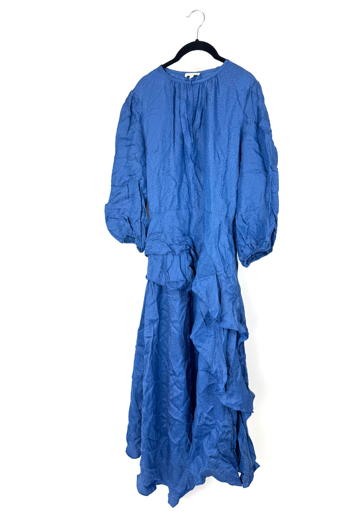 Blue Pattern Asymmetrical Ruffle Dress - Size 4/6