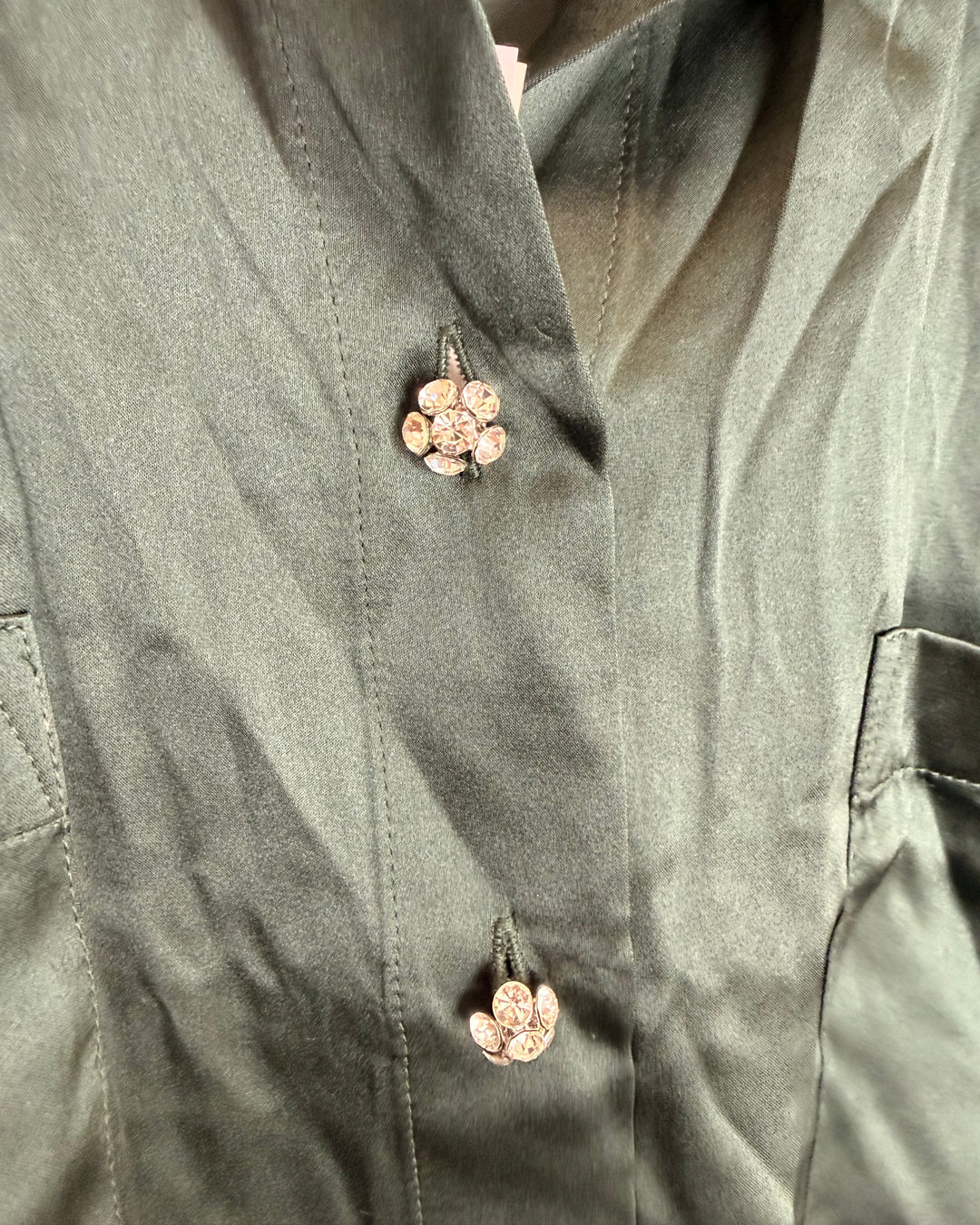 Black Flower Gemstone Button Up - Size 0/2
