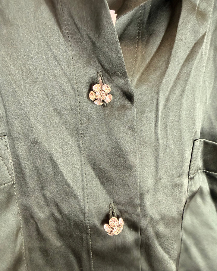 Black Flower Gemstone Button Up - Size 0/2