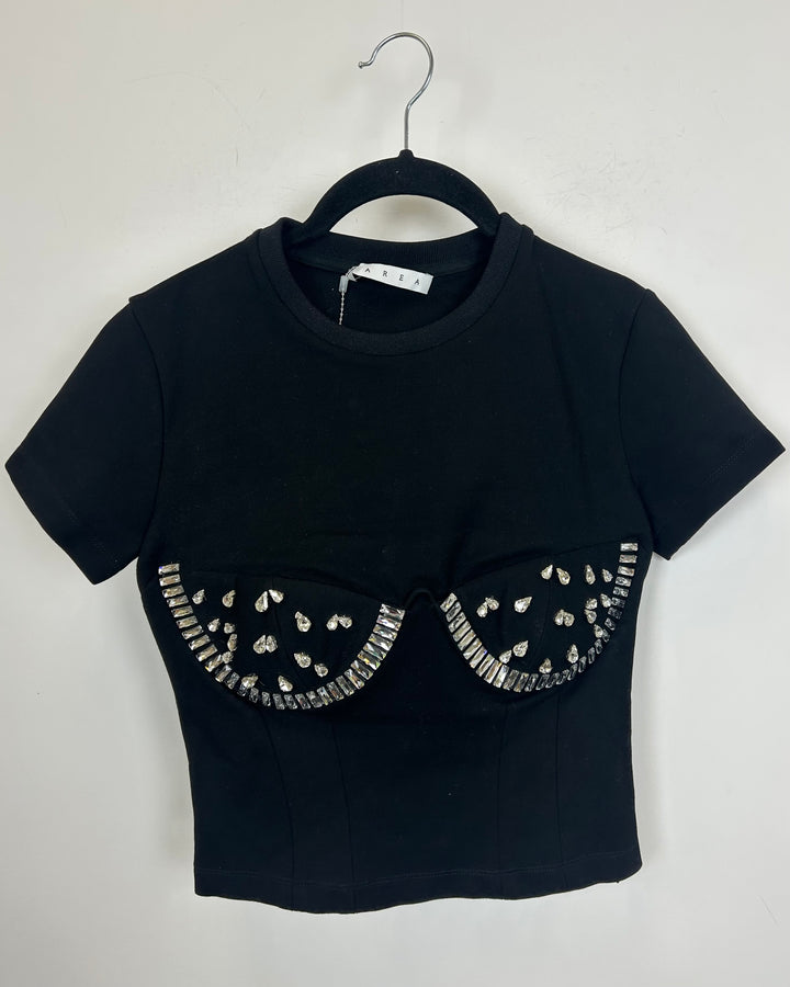 Black Gem Stone Bustier T-Shirt - Size 0/2