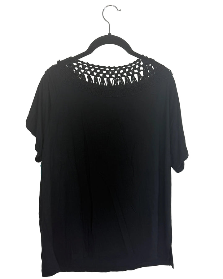 Black Crocheted Trim Short Sleeve - Size 2/4