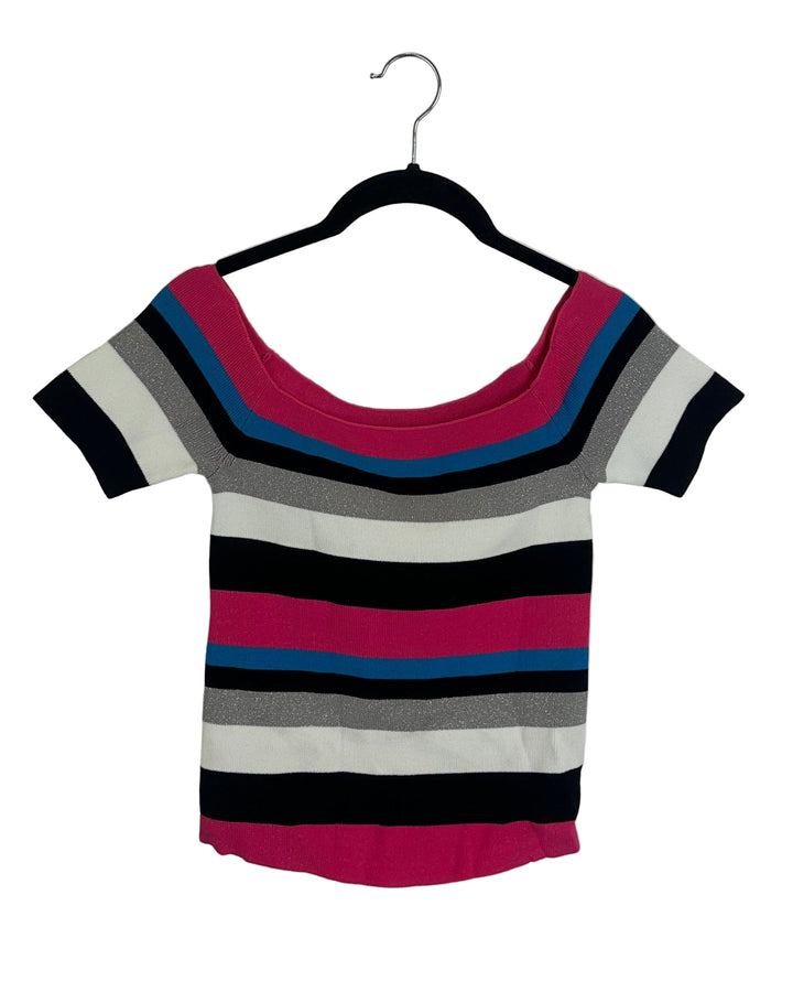 Off-The-Shoulder Stripe Knit Shirt - Size 2/4