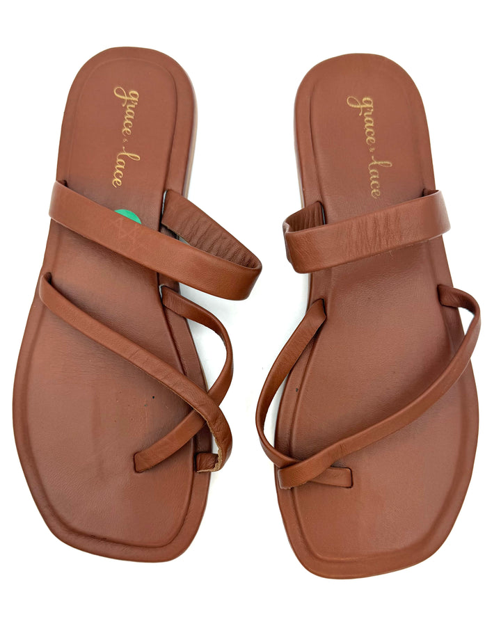 Brown Strappy Faux Leather Sandals - Size 6.5