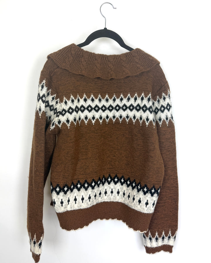 Abstract Brown Patterned Cardigan - Size 6/8