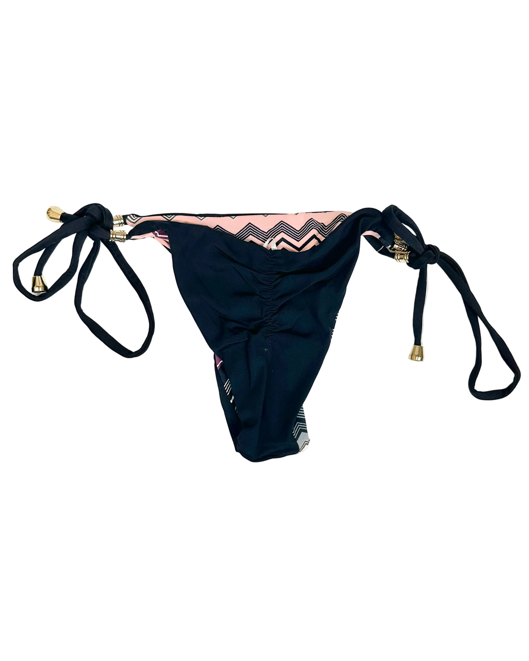 Ultra Cheeky Reversible Black Chevron Tie Bikini Bottom - Small