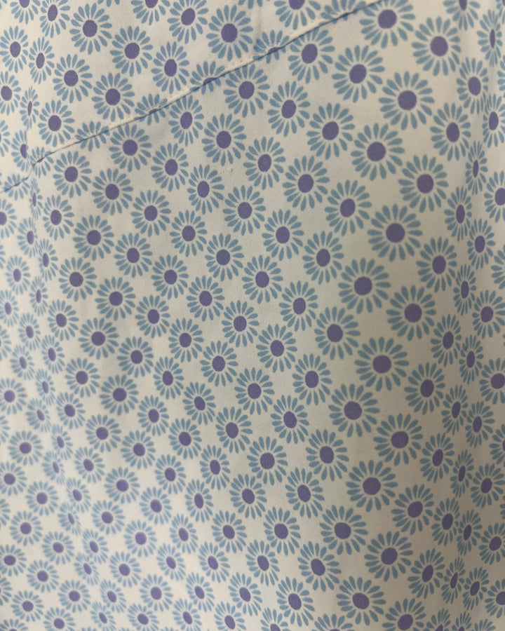 MENS Blue and Purple Flower Button Up Short Sleeve - Medium