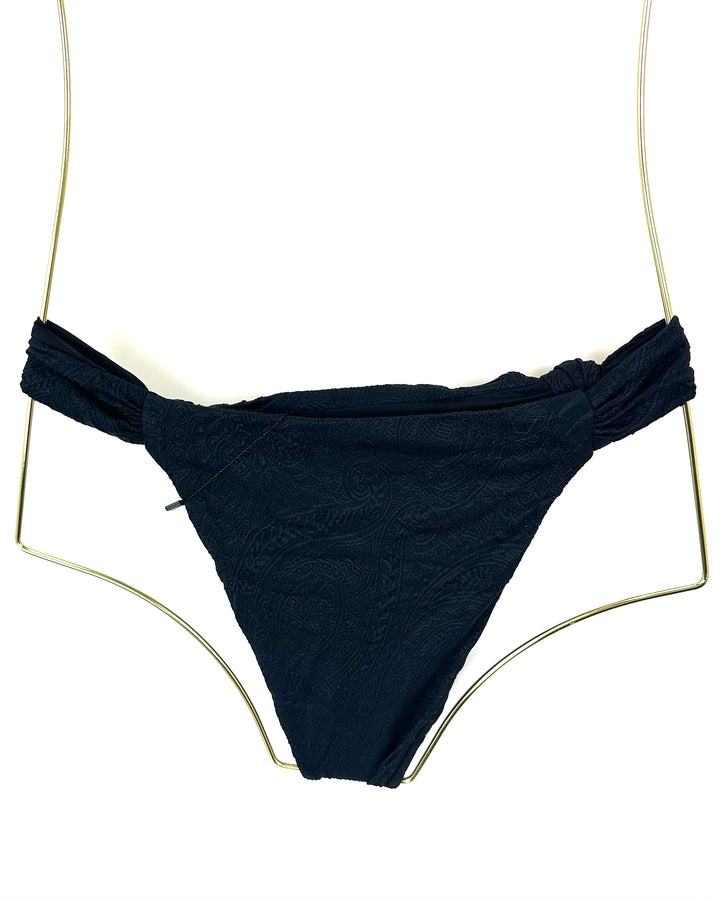 Black Embossed Knotted Cheeky Bikini Bottom - XS, S, M, XL, XXL