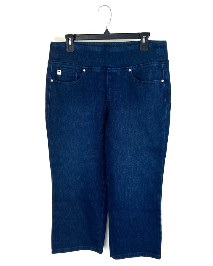Dark Wash Elastic Straight Leg Capri Jeans - Size 12
