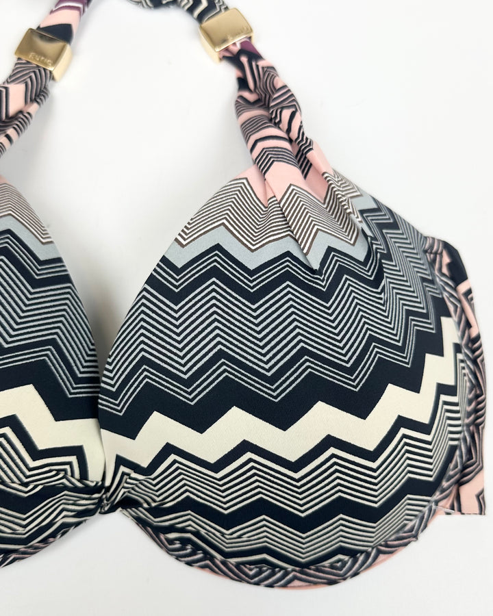 Black Chevron Halter Bikini Top - Extra Large D Cup