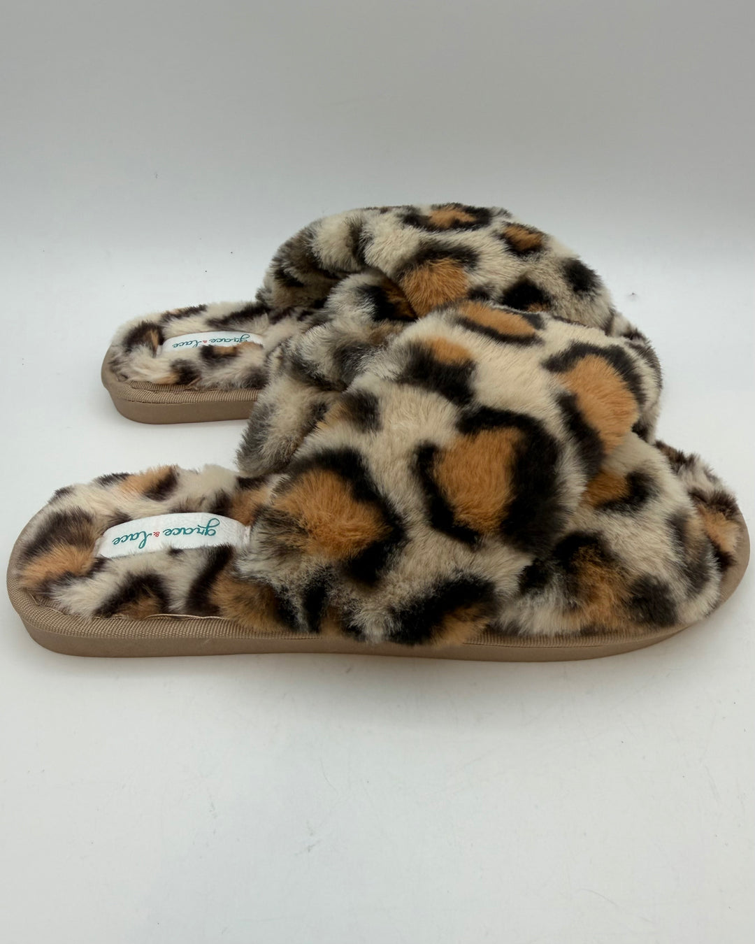 Open Toe Leopard Slippers - Size 7