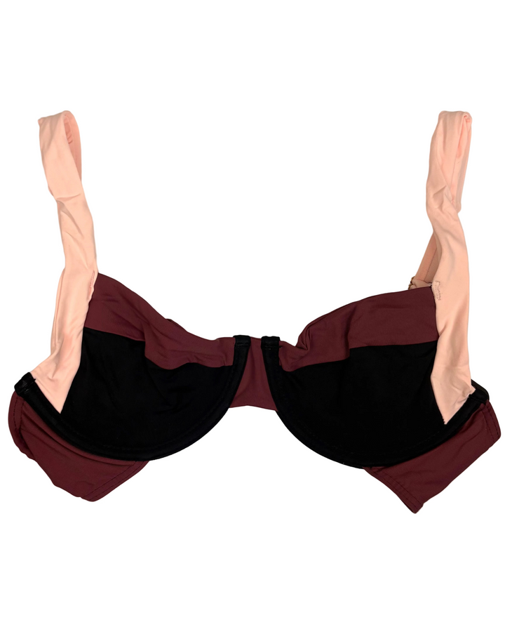 Black, Pink and Maroon Underwire Bikini Top - S & M