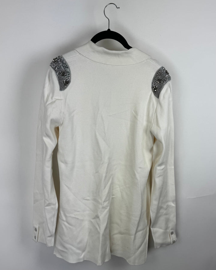Cream Knit Button Down Sweater - Small