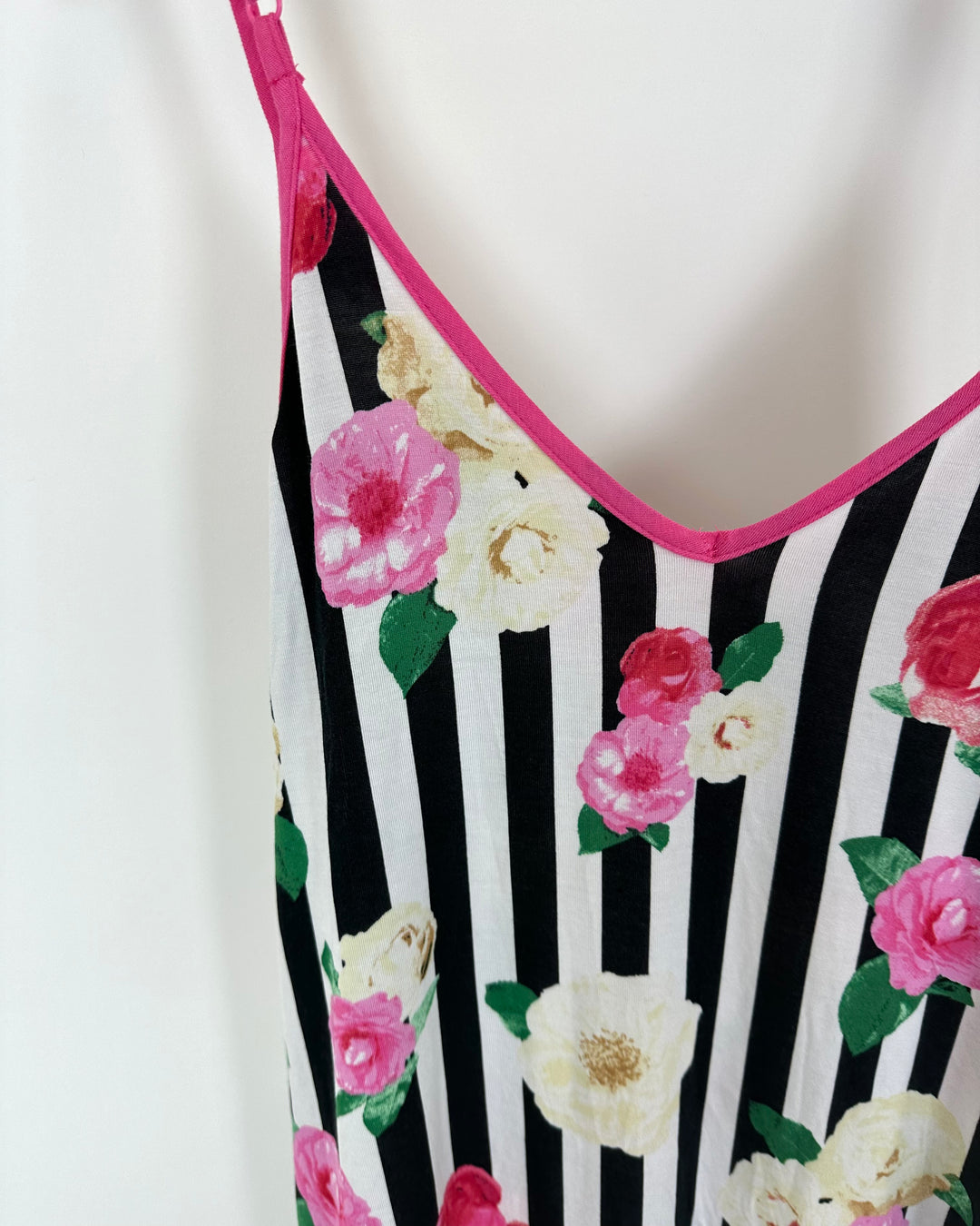 Pink and White Rose Stripe Lounge Dress - Size 6/8