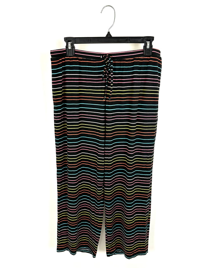 Black Pajama Pants With Multi-Color Stripes - Medium