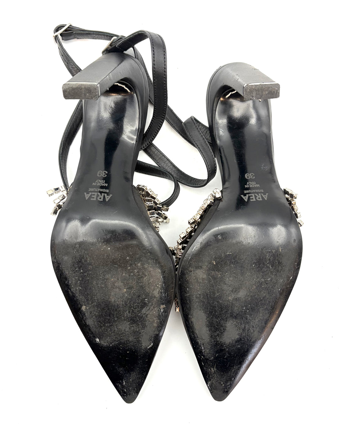 Black Gem Fringe Heels With Ankle Strap - Size 39