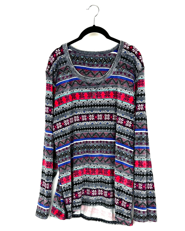 Multicolor Abstract Pajama Top - Size 10/12
