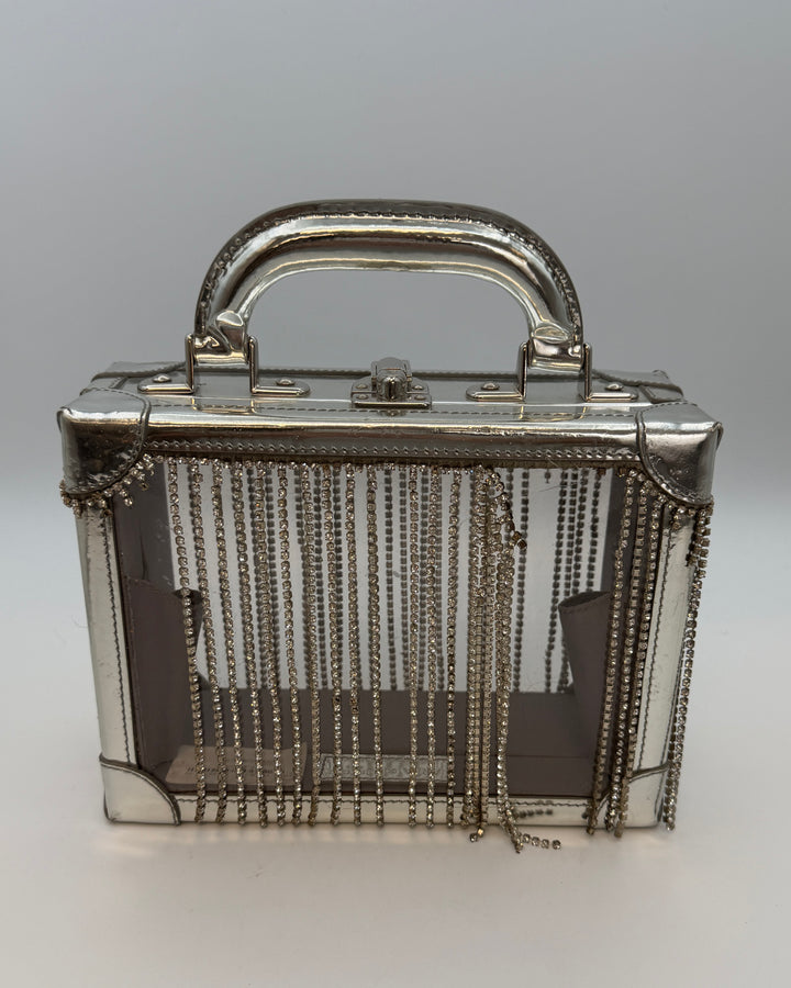 Silver Metallic and Gem Fringe Structured Bag