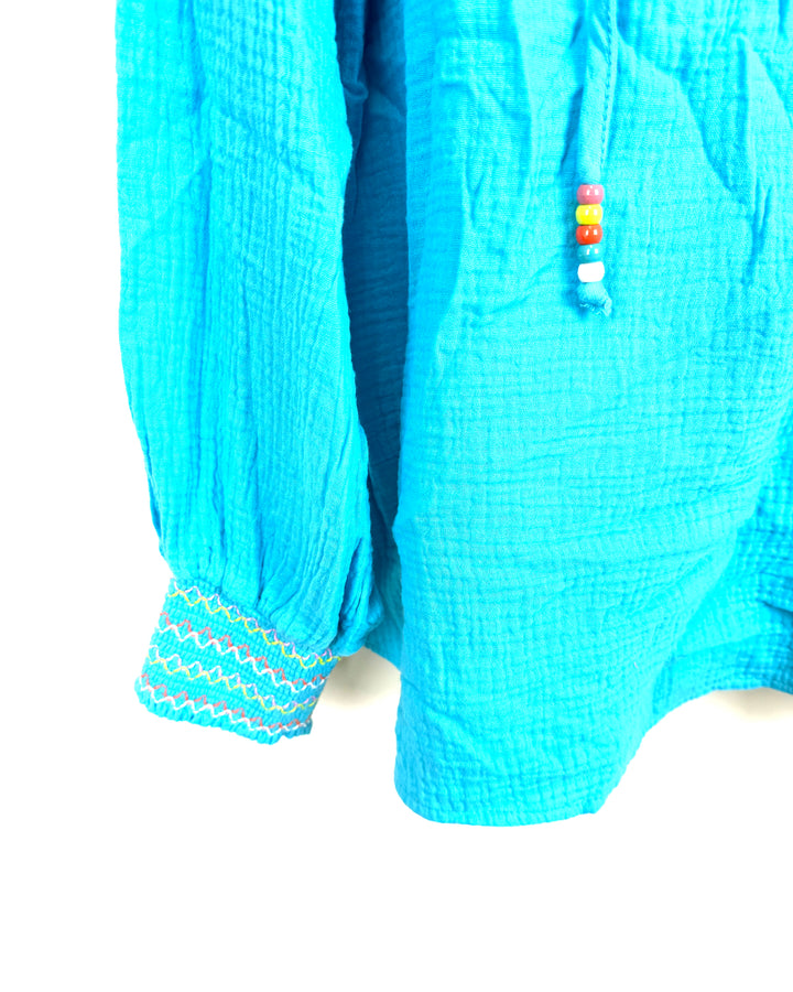 Bright Blue V-Neck Long Sleeve Top - Size 6/8