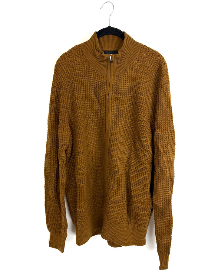 Brown Zip Up Knit Jacket - Mens Medium / Womens Large