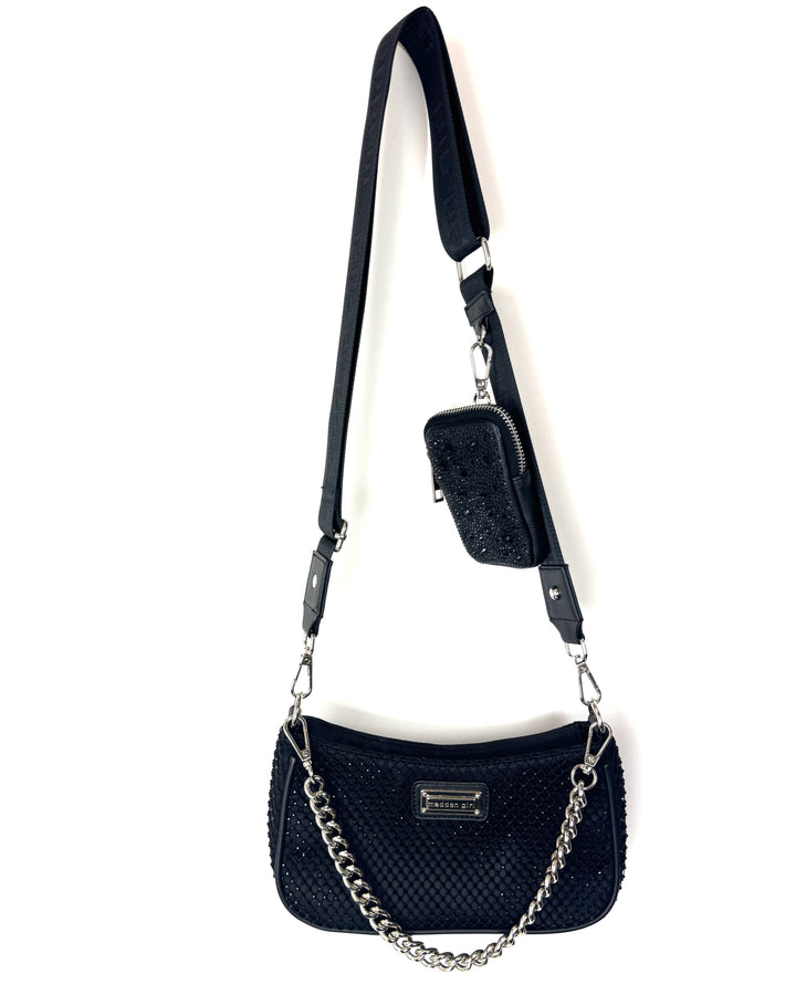 Black Fishnet Rhinestoned Bag