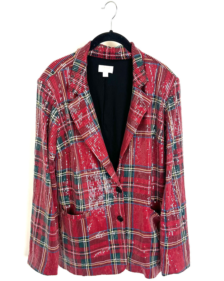 Red Holiday Sequin Plaid Blazer - Size 6/8