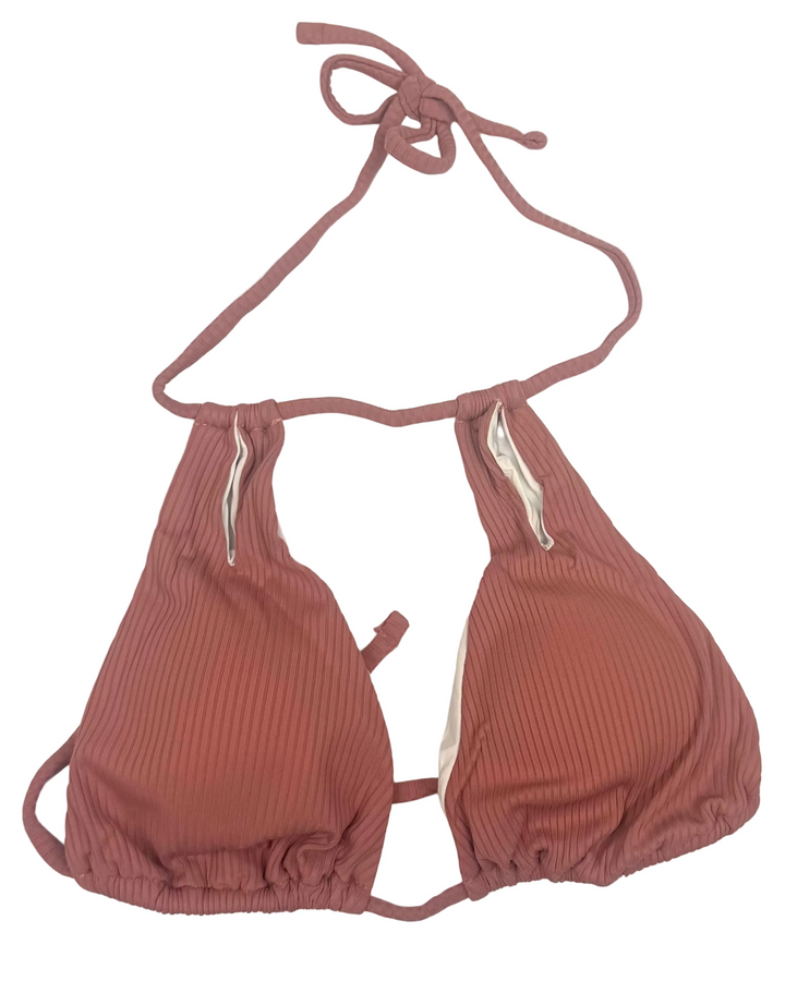 Dusty Rose Ribbed Cut Out Bikini Top - Small