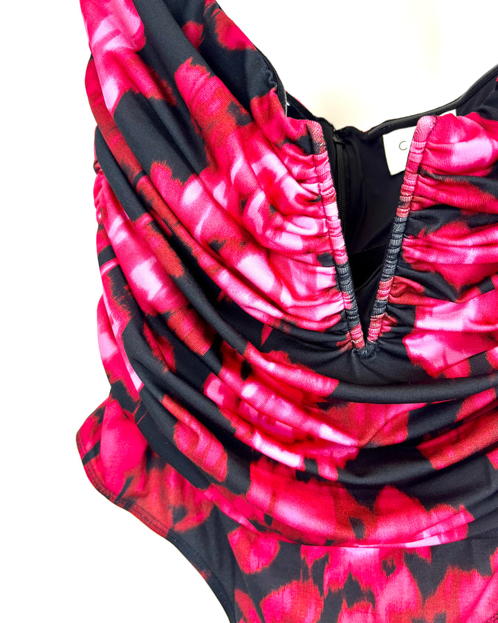 Pink Floral Off-The-Shoulder Ruched Bodysuit - Extra Small, Small, And Medium