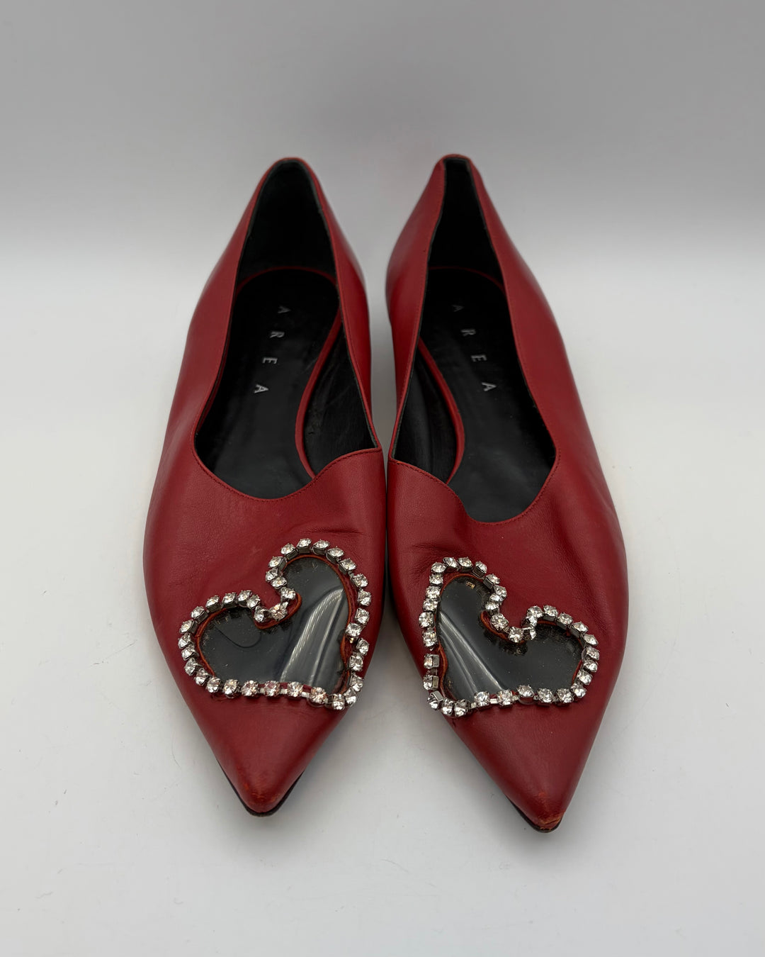 Berry Red and Clear Rhinestone Toe Flats - Size 40