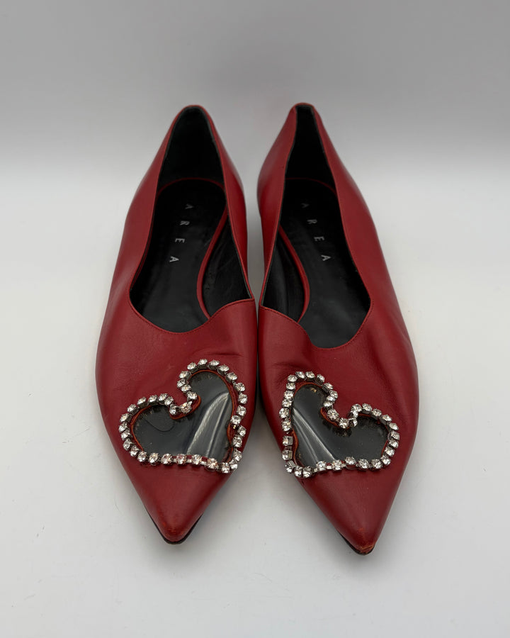 Berry Red and Clear Rhinestone Toe Flats - Size 40