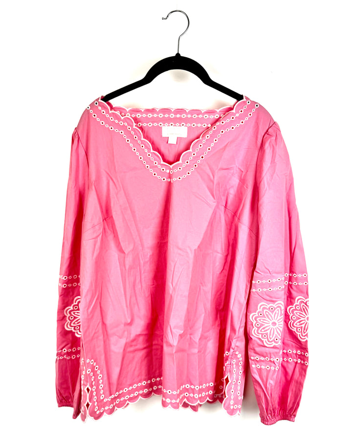 Pink Scalloped Daisy Blouse With Eyelet Details - Size 6/8