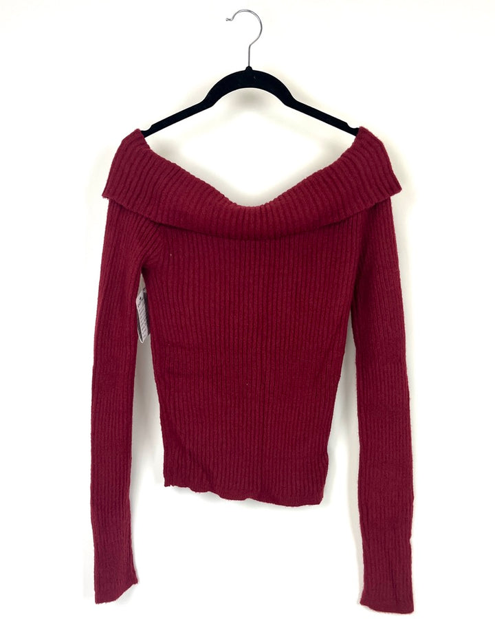 Dark Red Off-The-Shoulder Sweater- Size 2/4