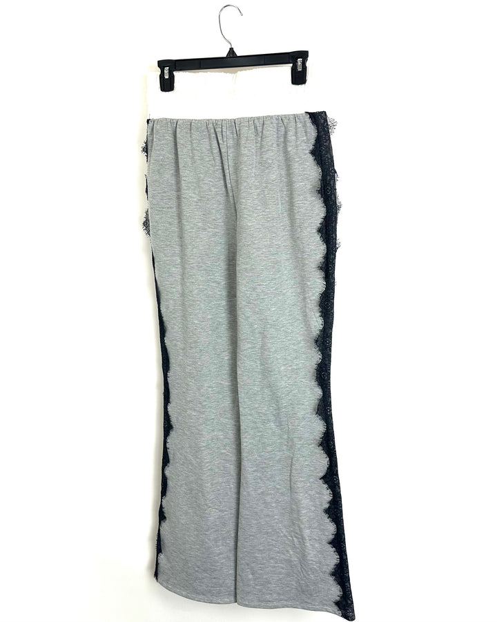 Grey Flared Sweatpants with Black Lace Trim - Size 2/4