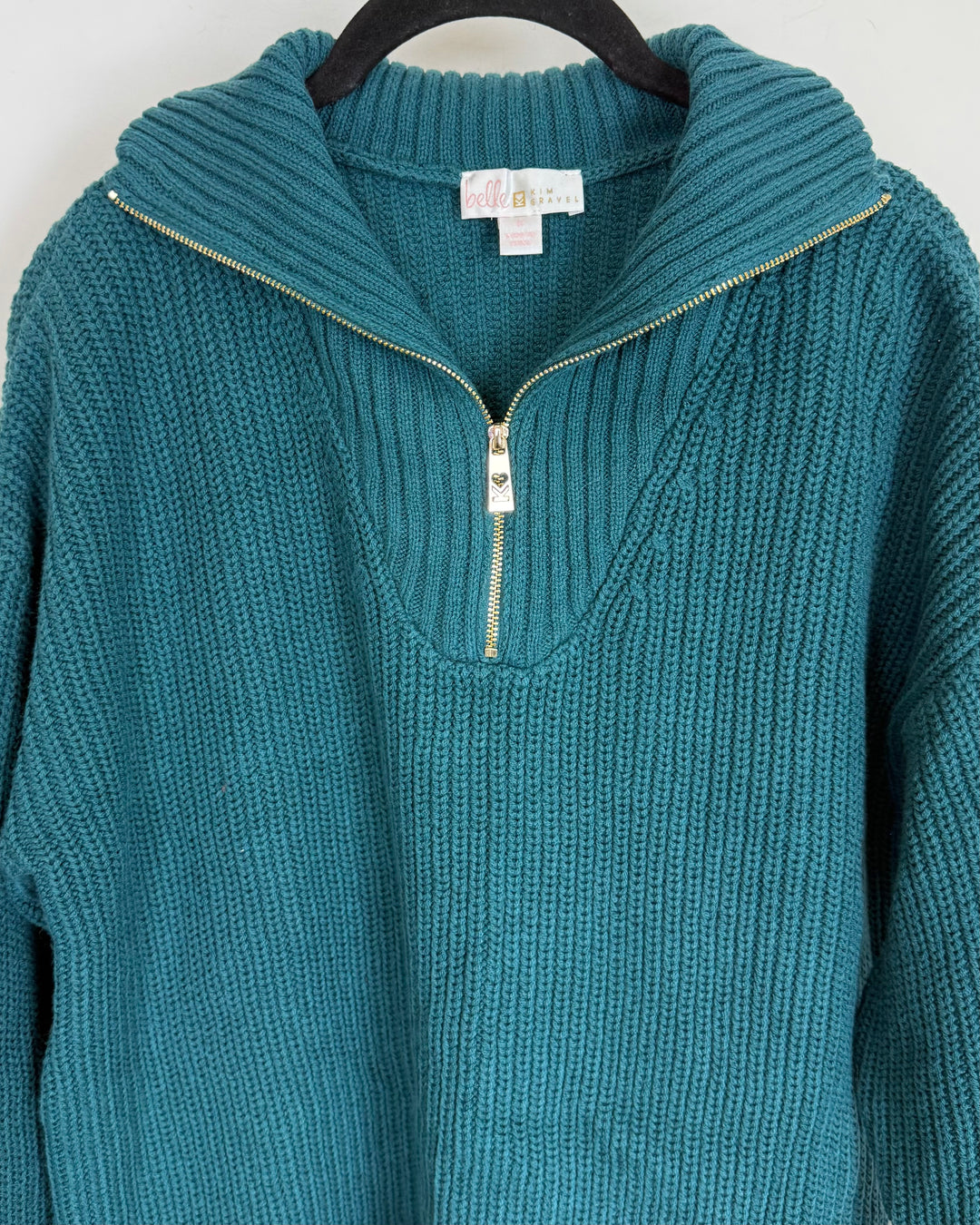 Bright Teal Knit Half Zip Sweater - Size 6/8